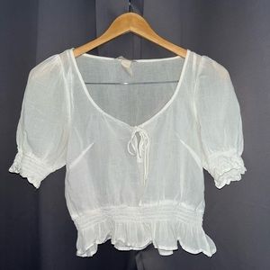 H&M cropped sheer white peplum tie top